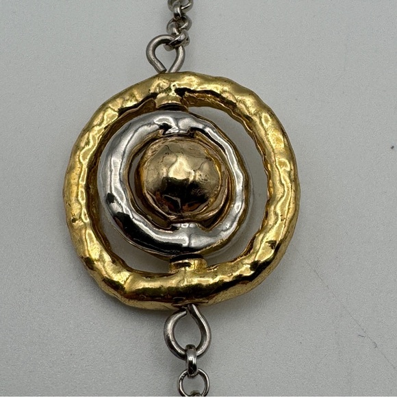 Mixed Metal Long Necklace Silver Gold Tone Spinning Rings Beads 36” - Picture 2 of 4